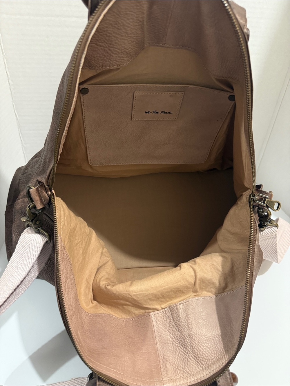 We The Free Willow Vintage Slouchy Tote Bag Washed Brown Wood Handles Large - Picture 5 of 10